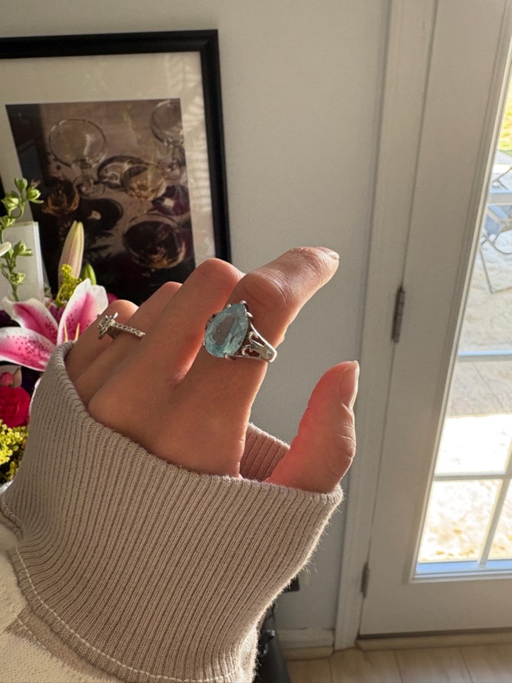 Sterling Silver Blue Topaz Pear Ring - Elegant Women's Jewelry